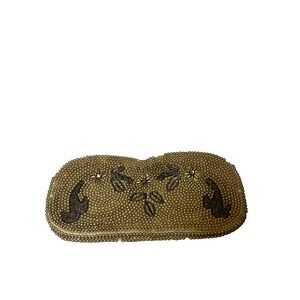 Vintage Made in Japan Beaded Clutch Faux Pearl Floral Evening Bag Cream Silver